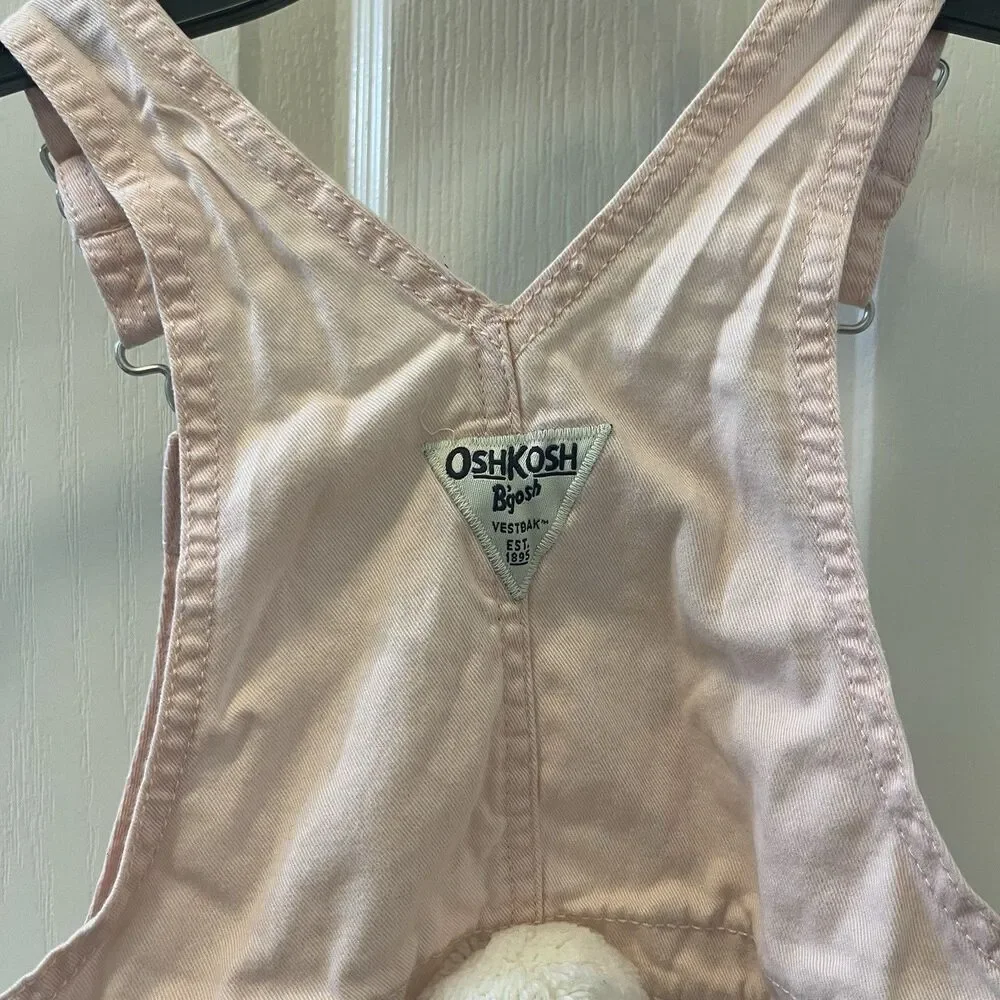 Oshkosh B'gosh Pink Overall Dress Bunny Rabbit White Tulle Girls Size 5T